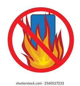 Forbidden symbol with a smartphone burning