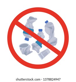 It is forbidden to throw away plastic waste. Simple vector illustration isolated on white background