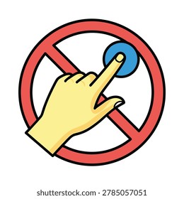 Forbidden touch screen action warning symbol with prohibition, forbidden