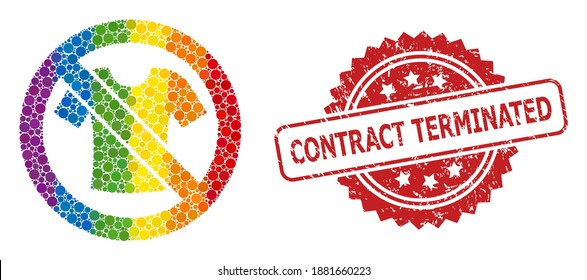 Verbotene T-Shirt-Kleidung Collage Ikone von sphärischen Elementen in verschiedenen Größen und LGBT mehrfarbige Schattierungen, und Vertrag beendet Grunge Rosette-Robbenimitation.