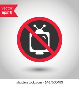 Forbidden TV icon. No old TV vector sign. Prohibited video watching icon. Warning, caution, attention, restriction. No television icon. EPS 10 flat symbol. Forbidden TV icon. No old TV vector sign. Prohibited video watching icon. Warning, caution, attention, restriction. No television icon. EPS 10 flat symbol.