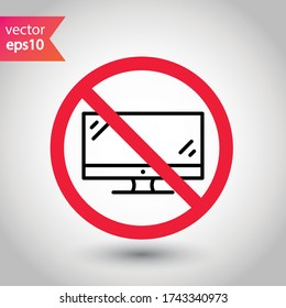 Verbotenes Fernsehen Verbotene Warnung, Vorsicht, Aufmerksamkeit, Einschränkung Label Gefahr. Verwenden Sie kein Monitor-Vektor-Symbol. Kein Flachbildschirm auf dem Bildschirm. kein Symbol für das Display-Symbol Piktogramm