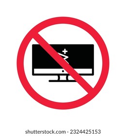 Forbidden TV Prohibited Warning, caution, attention, restriction label danger. Do not use monitor vector icon. No monitor screen flat sign design. No display monitor symbol pictogram