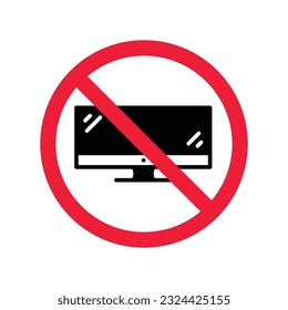 Forbidden TV Prohibited Warning, caution, attention, restriction label danger. Do not use monitor vector icon. No monitor screen flat sign design. No display monitor symbol pictogram