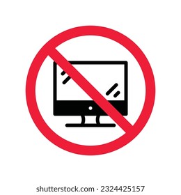 Forbidden TV Prohibited Warning, caution, attention, restriction label danger. Do not use monitor vector icon. No monitor screen flat sign design. No display monitor symbol pictogram