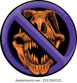 forbidden tyrannosaurus skull sign isolated on white background vector illustration