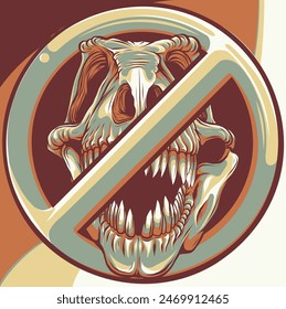 forbidden tyrannosaurus skull sign isolated on white background vector illustration