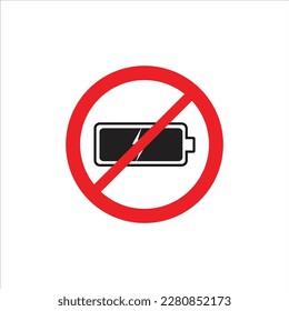 Batterien dürfen nicht verwendet werden. Benutzen Sie keine Batterien oder eine Strombank. Rundschreiben, Aufkleber, Symbol für das Verbot. Vektorflache Illustration.