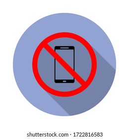 prohibido usar el icono de la sombra larga del teléfono móvil. Simple vector de color de iconos de prohibición para ui y ux, sitio web o aplicación móvil