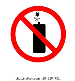 It is forbidden to use pyrotechnics. A round red forbidding sign. Sticker. Vector illustration