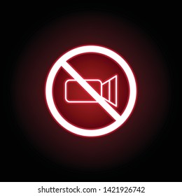 Forbidden video icon in red neon style. Can be used for web, logo, mobile app, UI, UX 