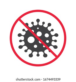 Verbotenes Virus-Symbol. Kein Flachbild-Design des Virus. Stoppen Sie das Symbol des Corona-Virus. Verbotenes Symbol für Mikroben. Gefahrenwarnwarnwarnsystem Biologie Bakterienpiktogramm