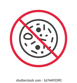 Forbidden virus icon. No virus flat sign design. Stop corona virus icon. Prohibited microbe symbol. Danger warning caution biology bactery pictogram Forbidden virus icon. No virus flat sign design. Stop corona virus icon. Prohibited microbe symbol. Danger warning caution biology bactery pictogram