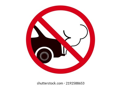 It Is Forbidden To Warm Up The Car Engine Sign, Icon For Prohibition Of Exhaust Gases In The Parking, Please Take Care Of The Purity Of The Air.