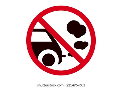 It Is Forbidden To Warm Up The Car Engine Sign, Icon For Prohibition Of Exhaust Gases In The Parking