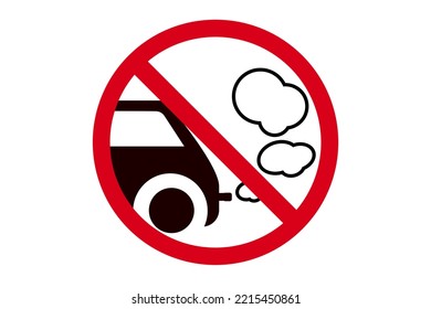 It Is Forbidden To Warm Up The Car Engine Sign, Icon For Prohibition Of Exhaust Gases In The Parking