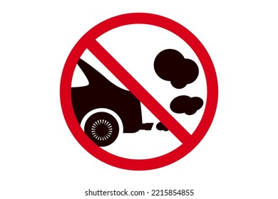 It Is Forbidden To Warm Up The Car Engine Sign, Icon For Prohibition Of Exhaust Gases In The Parking, Please Take Care Of The Ecology And Purity Of The Air.