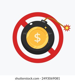A forbidden warning about big bomb and the gold coin image in it.