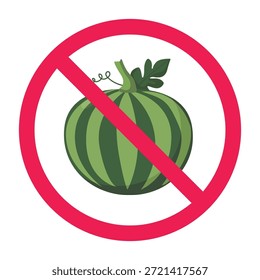 Forbidden watermelon sign, no watermelon sign, do not eat watermelon symbol, watermelon prohibited symbol, vector illustration