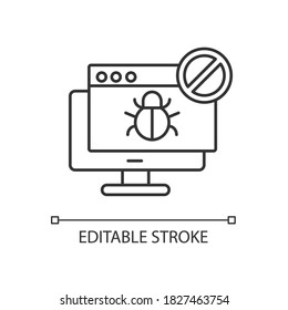 Icono lineal de sitio web prohibido. Peligrosa página web, virus de Internet, software malicioso, ilustración personalizable de línea delgada. Símbolo de contorno. Seguridad en línea. Dibujo de contorno aislado del vector. Trazo editable