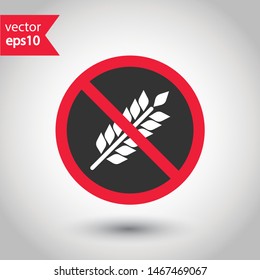 Forbidden wheat icon. Prohibited wheat vector icon. No GMO icon. No agriculture vector sign. Warning, caution, attention, restriction, danger flat sign design. EPS 10 symbol