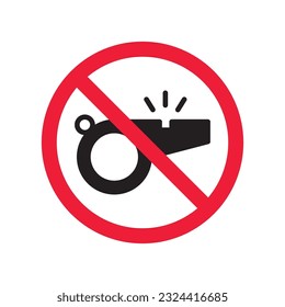 Icono de silbato prohibido. No hay señal de vector silbante. Advertencia prohibida, precaución, atención, restricción. No hay un icono para silbar. Pictograma de símbolo plano EPS 10