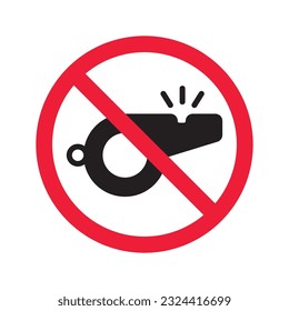 Forbidden whistle icon. No whistle  vector sign. Prohibited Warning, caution, attention, restriction. No whistle icon. EPS 10 flat symbol pictogram