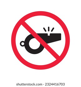 Forbidden whistle icon. No whistle  vector sign. Prohibited Warning, caution, attention, restriction. No whistle icon. EPS 10 flat symbol pictogram