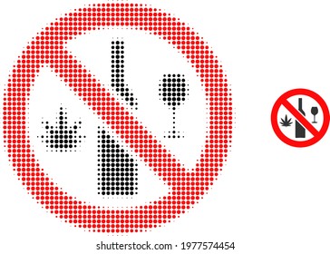 Forbidden wine drugs halftone dot icon illustration. Halftone pattern contains circle elements. Vector illustration of forbidden wine drugs icon on a white background.