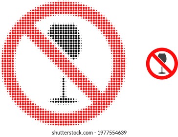 Forbidden wine halftone dot icon illustration. Halftone pattern contains round elements. Vector illustration of forbidden wine icon on a white background. Flat abstraction for forbidden wine symbol.