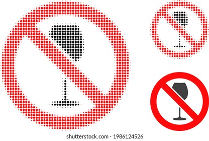 Forbidden wine halftone dotted icon. Halftone array contains circle elements. Vector illustration of forbidden wine icon on a white background.