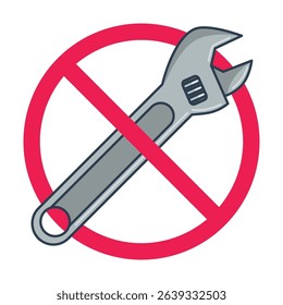 Forbidden wrench icon, no wrench sign, wrench prohibition sign, no repair tools symbol, forbidden repair sign
