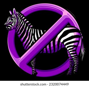 Forbidden Zebra ion black background. Vector illustration