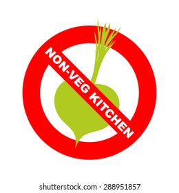 Forbidding character. No, Ban or Stop signs. Kitchen excludes vegetables. Dishes without vegetable