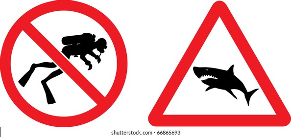 Forbidding and Prevention Vector Signs "No Diving",  "Shark"