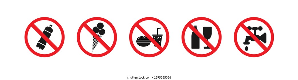 Forbidding red circle. No entry: drinks, ice cream, food, alcoholic beverages