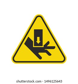 Force From Above Hand Crush Sign Isolated On White Background. Yellow Triangle Warning Symbol Simple, Flat, Vector, Icon You Can Use Your Website Design, Mobile App Or Industrial Design