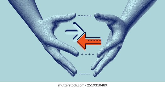 The force of attraction of two hands. Illustration of supporting hands. Concept of human partnership, connection, contact or network. 3d vector for banner, poster, cover, brochure or presentation.