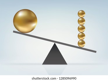 Force Balance Concept With A Small Ball That Makes The Difference By Tipping The Scales On Its Side.