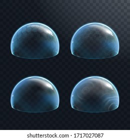 Force field on transparent background. Defense energy shields or force bubble. Realistic vector illustration, isolated.