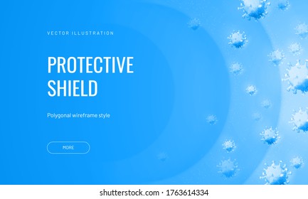 Force field from viruses in abstract polygonal style on a light background. Vector illustration of protection from an infectious agent. Virus shield or airflow with bacteriophages