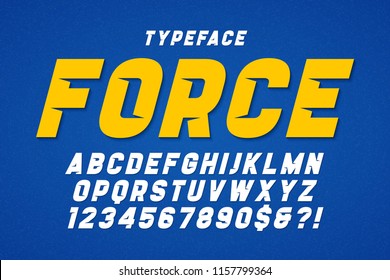 Force heavy display font design, alphabet, typeface, letters and numbers, typography. Swatches color control.