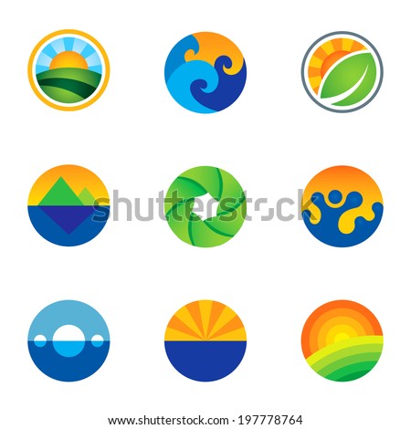 Force of nature beautiful circle landscape background logo icons set