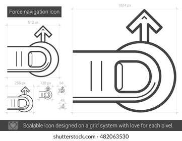 Force navigation vector line icon isolated on white background. Force navigation line icon for infographic, website or app. Scalable icon designed on a grid system.