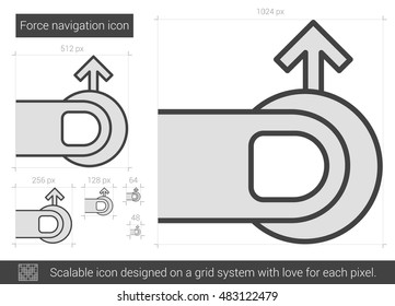 Force navigation vector line icon isolated on white background. Force navigation line icon for infographic, website or app. Scalable icon designed on a grid system.