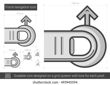 Force navigation vector line icon isolated on white background. Force navigation line icon for infographic, website or app. Scalable icon designed on a grid system.