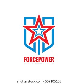 Force power concept sign. Star, shield and stripes - vector logo template illustration. Abstract symbol. Design element.