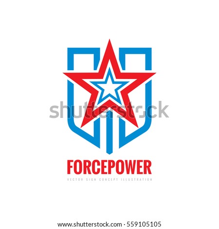 Force power concept sign. Star, shield and stripes - vector logo template illustration. Abstract symbol. Design element.