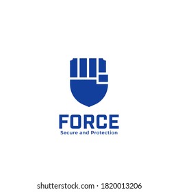 Force shield secure safety and protection guard logo with hand fist icon symbol