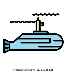 Ícone Forçar submarino. Forçar contorno ícone de vetor submarino cor de linha fina plana sobre branco